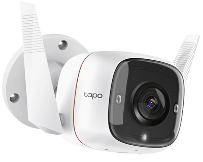 IP камера TP-Link Tapo C310, White, 3 Мп (2304x1296/15 fps), 1/2.7' CMOS, H.264, f/2.2, f=3.89 мм, WiFi (2.4 GHz), день/ніч, ІЧ-підсвічування 850 нм до 30 м, двосторонній аудіозв'язок, microSD, IP66, iOS 10+ / Android 5.0+