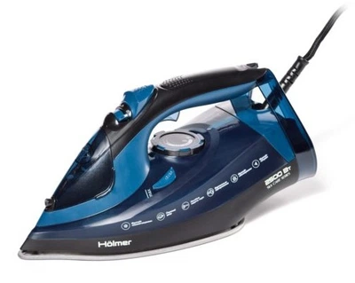 Утюг Holmer HIТ-2538, Black/Blue, 2500W, тефлон, паровий удар 130 г/хв, постійна подача пари 30 г/хв, вертикальне відпарювання, очищення від накипу
