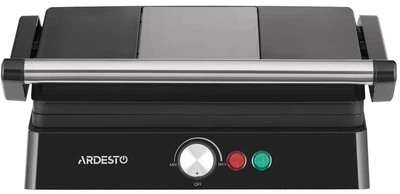 Електрогриль Ardesto GH-1800MB, Black/Silver, 1800W, механічне керування, антипригарне покриття, знімний лоток для збирання олії, регулювання температури, можливість приготування в відкритому положенні