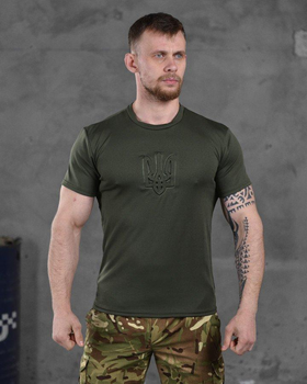 Тактическая мужская потоотводящая футболка с Гербом Украины L олива (86497)