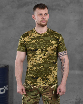 Тактична чоловіча потовідвідна футболка з Гербом України M піксель (86494)