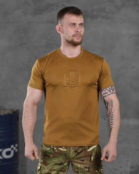 Тактическая мужская потоотводящая футболка с Гербом Украины XL койот (86495)