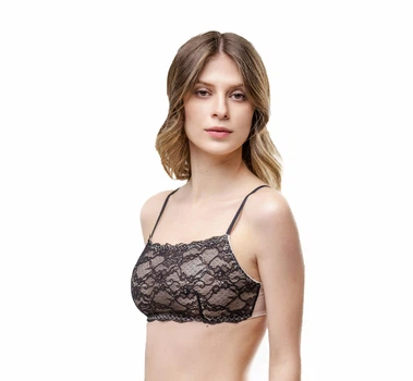 Бюстгальтер-топ жіночий з сіточки з мереживом Felisiya Lingerie Бежевий з чорним 2002-1294с170 XL