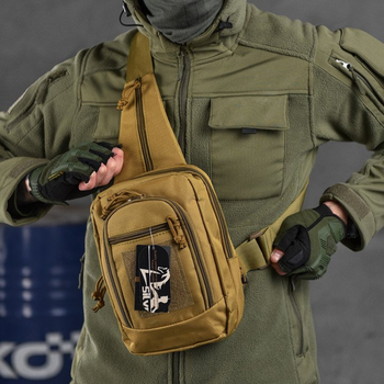 Нагрудная Сумка Cordura 1000D с дополнительными карманами / Вместительный однолямный Рюкзак койот размер