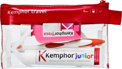 Набір для догляду за порожниною рота Kemphor Travel Kids Ополіскувач із фтором 50 мл + Зубна щітка + Зубна паста з фтором 25 мл (8410496003508)