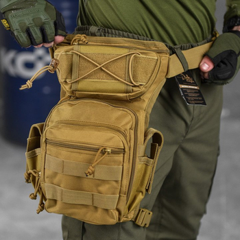 Универсальная поясная Сумка на ногу Cordura 1000D с 5 карманами койот размер 30 x 14 х 7 см