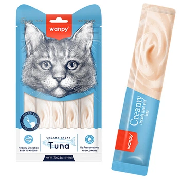 Ласощі для котів Wanpy Creamy Lickable Treats Tuna ВАНПІ ТУНЕЦЬ рідкі ласощі для котів 14 г (5 шт)