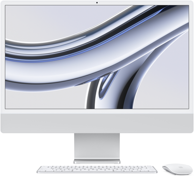 Monoblok Apple iMac 24" M3 4.5K 10‑rdzeniowy GPU 256GB Silver (MQRJ3ZE/A)