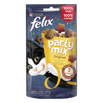 Лакомство FELIX Party Mix Ориджинал Микс для взрослых кошек со вкусом курицы, печени и индейки 60 г