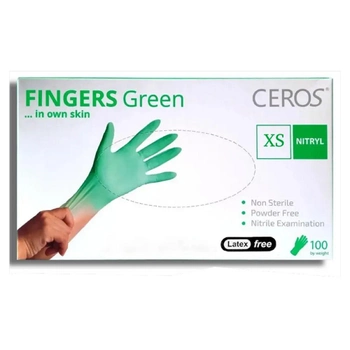 Рукавички нітрилові CEROS Fingers Green, 100 шт (50 пар), XS