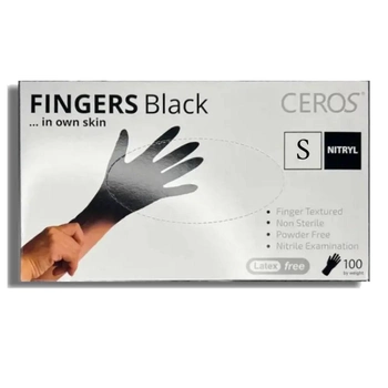 Перчатки нитриловые CEROS Fingers Black, 100 шт (50 пар), S