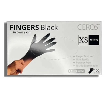 Перчатки нитриловые CEROS Fingers Black, 100 шт (50 пар), XS