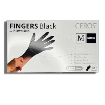 Рукавички нітрилові CEROS Fingers Black, 100 шт (50 пар), M