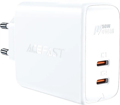 Мережевий зарядний пристрій Acefast A29 PD50W GaN (USB-C+USB-C) Dual Port Charger White