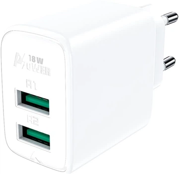 Ładowarka sieciowa Acefast A33 QC18W (USB-A+USB-A) Dual Port Charger White (AFA33W)