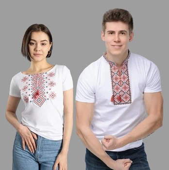 Футболки вышиванки парные семейные М белые (2а-м1)