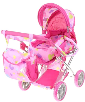 Wózek dla lalki Adar Różowy w kolorowe serduszka 62 cm Pink (5901271549050)