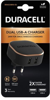 Мережевий зарядний пристрій Duracell 24 Вт 2 x USB Type-A Black-Copper (DRACUSB16-EU)