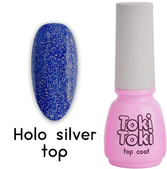 Топ для нігтів без липкого шару Toki-Toki Holo silver top, 5 мл, дрібні блискітки