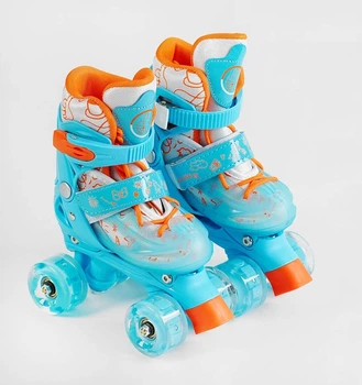 Дитячі роликові ковзани квади Best Roller 13206-S розмір 31-34 Блакитні розсувні ролики що світяться