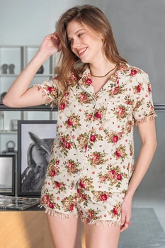 Комплект: блуза та шортики Silence 48(XL) Молочний-квіти (Milk flower) (96713)