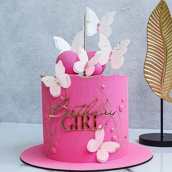 Топпер для торта без ніжки Birthday GIRL дзеркальний пластик (9х5см) золото