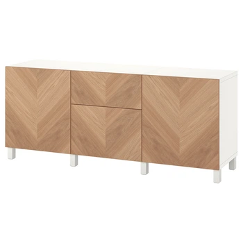 Модуль для зберігання із шухлядами IKEA BESTÅ БЕСТО, білий, HEDEVIKEN ХЕДЕВІКЕН, жерстяний шпон дуб, 180x42x74