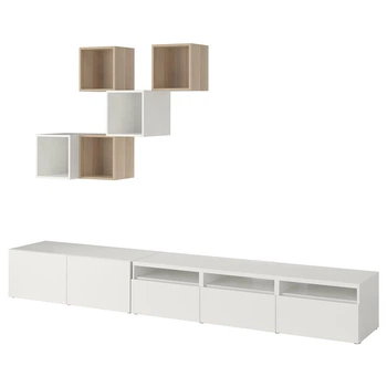 Комбинация для ТВ IKEA БЕСТО / ЭКЕТ, белый, под беленый дуб, 300x42x210 см, 794.377.63