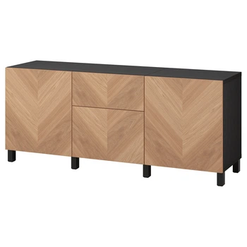 Модуль для зберігання із шухлядами IKEA BESTÅ БІСТО, чорно-коричневий, HEDEVIKEN ХЕДЕВІКЕН, жерстяний шпон