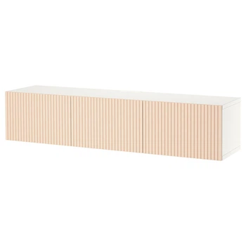 Тумба под ТВ IKEA БЕСТО, с дверцами, белый Бьорковикен, березовый шпон, 180x42x38 см, 594.221.83