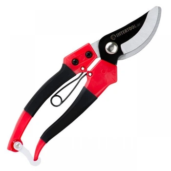 Секатор садовий площинний INTERTOOL FT-1000 195 мм ножиці для квітів винограду та гілок з фіксатором рукояток та пружинкою