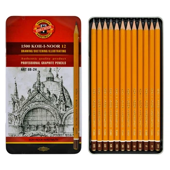 Олівці графітові Koh-i-noor 8В-2Н набір 12шт у метал.пеналі (1502.II)