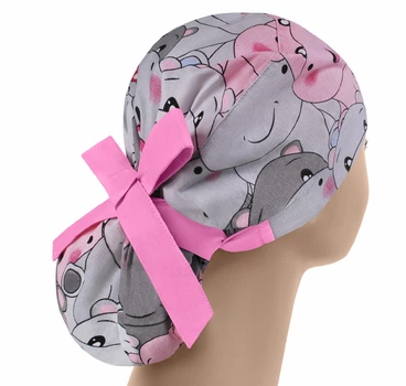 Медицинская шапочка женская PonyTopHat универсальная принт Бегемоты
