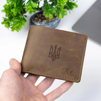 Кожаный кошелек мужской с гравировкой инициалов в деревянной коробке, 8 слотов для карт, Walnut, WoodPresent