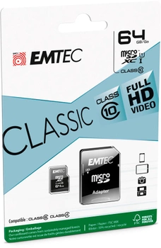Karta pamięci Emtec microSD Class10 Classic 64GB + adapter SD (ECMSDM64GXC10CG)