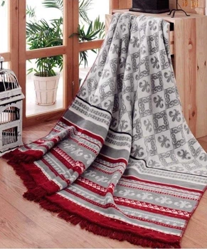 Плед хлопковый Aksu 180х220 см Серый с красным