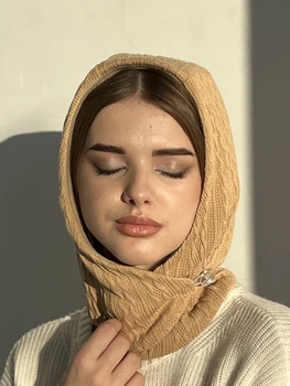 Капор капюшон зимовий D.Hats кемел з візерунком