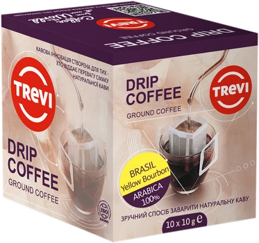 Бокс дрип-кофе Trevi Арабика Бразилия Желтый Бурбон 10 г x 10 шт (4820140053393)