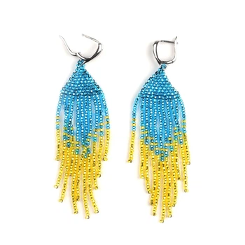 Серьги из бисера сине-желтые 9х2,5