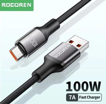 Кабель Rocoren 100W SuperDart USB Type-C 7,3A на 1м Чорний