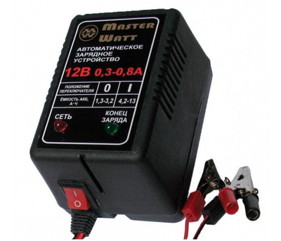 Автоматичне ЗУ для акумулятора MW-AZU12 12V (1,3-13Ah) (MF,WET,AGM,GEL,NICD,NIMH), 180-240V, Ток заряду 0.3-0.8A, крокодили в ко