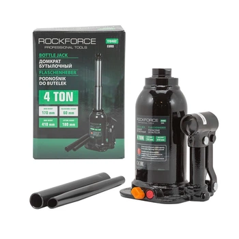 Домкрат бутылочный 4т (170-410мм) двухштоковый с клапаном ROCKFORCE RF-TF0402