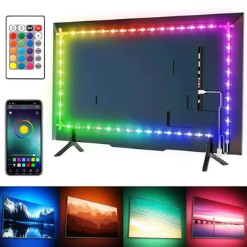 Розумна світлодіодна стрічка з додатком TV LED Strip CB 5050 SMD Bluetooth RGB 5м USB 5 вольт з пультом та багатобарвна GS-7770