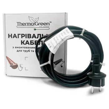 Thermogreen TGRD-30 двожильний кабель із вбудованим термостатом та вилкою для обігріву труб і водостоків / 180 Вт / 6 м