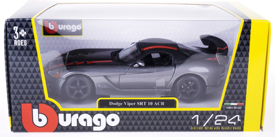 Металева модель автомобіля Bburago Dodge Viper Stripe Сіро-червоний 1:24 (4893993014323)