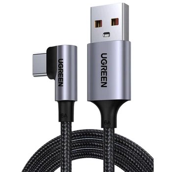 Кабель UGREEN USB-A to Angled USB-C Huawei SuperCharge Cable 2m Dark Gray (60776)