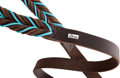 Smycz treningowy dla psów Hunter Solid Education Cord 20 mm 2 m Dark Brown/Turquoise (4016739693266)