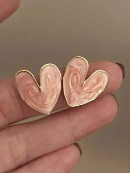 Серьги сердечка гвоздики Honey Fashion Accessories розовый (12-103)