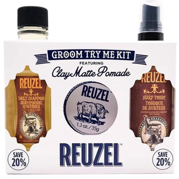 Podróżny zestaw do pielęgnacji włosów Reuzel Clean & Fresh Beard Try Me Kit Szampon 100 ml + Tonik 100 ml + Pomada do stylizacji 35 g (0850020289059)