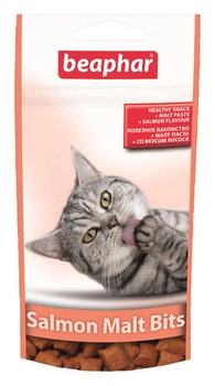 Подушечки Beaphar ЛSalmon Malt Bits для виведення шерсті з шлунка котів 35 г